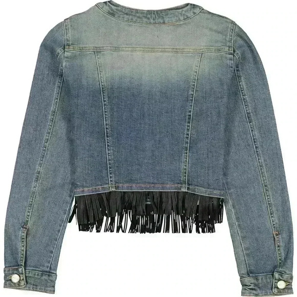 PINKO Girls Denim Fringe Jacket - Picture 2 of 11